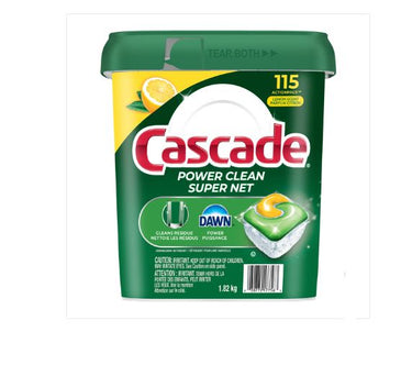 Image of Cascade Power Clean Dishwasher Detergent ActionPacs 115-Pack Lemon Scent - 1 x 1.82 Kilos
